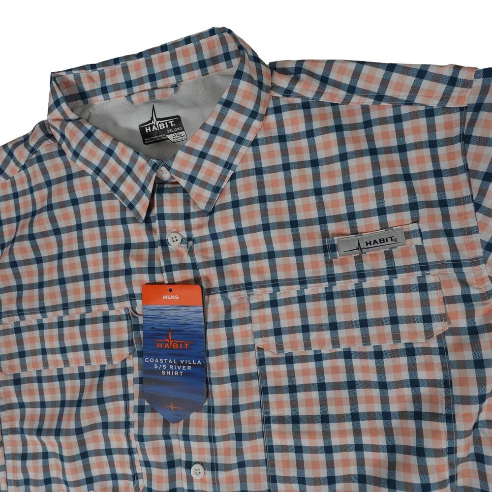 Habit Fishing Vented UPF Solar Factor Plaid Dual Pocket Button Up Shirt Mens 2XL
